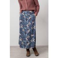 Lily & Me Women's Alice Printed Viscose Long Length Skirt with Seersucker Effect Fabric in Navy | Size: 18