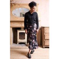 Lily & Me Women's Evelyn Floral Print Woven Viscose Satin Midi Skirt in Black | Size: 12