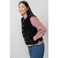 Lily & Me Women's Dusk Stretch Cotton Lined Jumbo Cord Gilet with Mock horn buttons in Black | Size: 16