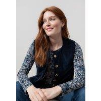 Lily & Me Women's Dusk Stretch Cotton Lined Jumbo Cord Gilet with Mock horn buttons in Navy | Size: 10