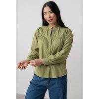 Lily & Me Women's Wayfaring Check Cotton Long Sleeve Blouse in Green | Size: 14