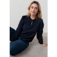 Lily & Me Women's Emily Long Sleeve Cotton Check Blouse with Scalloped Neckline in Navy | Size: 8