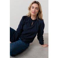 Lily & Me Women's Emily Long Sleeve Cotton Check Blouse with Scalloped Neckline in Navy | Size: 20