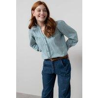 Lily & Me Women's Wayfaring Textured Jacquard Full Button Long Sleeve Blouse in Mid Blue | Size: 20