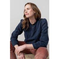 Lily & Me Women's Emily Textured Jacquard Long Sleeve Keyhole Blouse in Navy | Size: 18