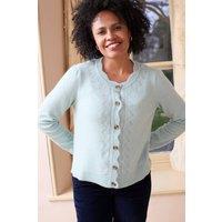 Lily & Me Women's Layla Scalloped Neck Blended yarn Pointelle Knit Cardigan in Duck Egg Blue | Size: 20