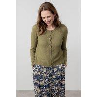 Lily & Me Women's Layla Scalloped Neck Blended yarn Pointelle Knit Cardigan in Green | Size: 8