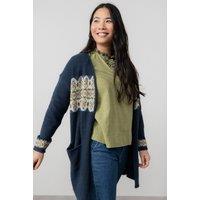 Lily & Me Women's Isle Fair Isle Knitted Longline Cardigan with Large patch pockets in Navy | Size: 10