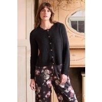 Lily & Me Women's Imogen Crew Neck Cotton Rich Pointelle knit Cardigan in Black | Size: 8