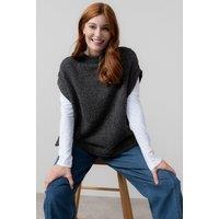 Lily & Me Women's Tabitha Boxy & Relaxed Wide Boat Neck Boucle Knit Poncho in Charcoal | Size: 8