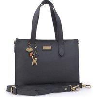 Catwalk Collection Handbags Women's Katharina Saffiano Leather Tote Bag With Detachable Crossbody Strap in Black | Size: Large