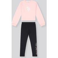 U.S. POLO ASSN. Women's Graphic Boxy Sweat & Legging Set in Pale Pink | Size: 14-15 Years