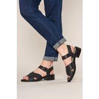 Moshulu Women's 'Sapporo' Heeled Leather Sandals in Black | Size: 6.5