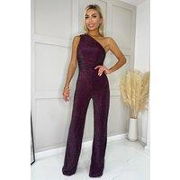 AX Paris Women's Plum One Shoulder Shimmer Jumpsuit | Size: 16