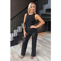 AX Paris Women's Black Sequin High Waist Flared Trousers | Size: 16