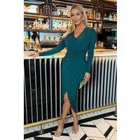 AX Paris Women's Dark Teal V Neck Long Sleeve Wrap Skirt Midi Dress | Size: 10