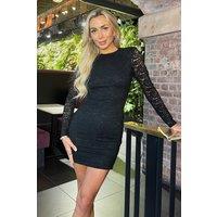 AX Paris Women's Black Lace Long Sleeve Bodycon Mini Dress | Size: 16
