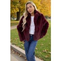 AX Paris Women's Burgundy Faux Fur Short Jacket | Size: 10