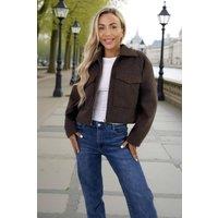 AX Paris Women's Chocolate Marl Zip Up Pocket Detail Boxy Jacket | Size: 16