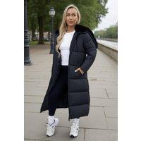 AX Paris Women's Black Split Hood Longline Puffer Coat | Size: 16