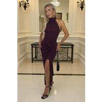 AX Paris Women's Plum Jacquard Diamante Halter Neck Knot Skirt Midi Dress | Size: 16