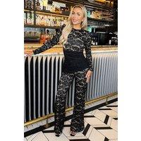 AX Paris Women's Black Lace Contrast Draped Waist Jumpsuit | Size: 16