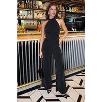 AX Paris Women's Black Sparkle Halter Neck Draped Waist Jumpsuit | Size: 16