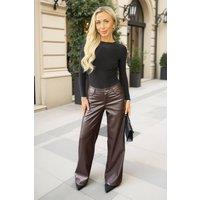 AX Paris Women's Chocolate Faux Leather Wide Leg Trousers | Size: 14