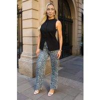 AX Paris Women's Grey Leopard Print High Waist Wide Leg Jeans | Size: 10