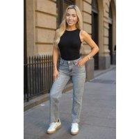 AX Paris Women's Grey Wash High Waist Straight Leg Jeans | Size: 8