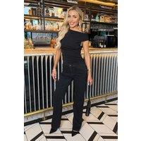 AX Paris Women's Black Diamante Loose Fit Straight Leg Jeans | Size: 8