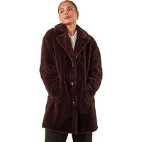 Roman Women's Petite Longline Pocket Fur Coat in Chocolate | Size: 18