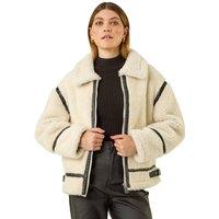 Roman Women's Borg Aviator Coat in Cream | Size: 16