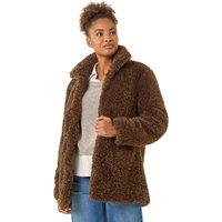 Roman Women's Curly Soft Borg Coat in Chocolate | Size: 18