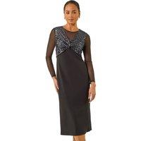 Roman Women's Petite Sequin Contrast Knot Midi Dress in Black | Size: 16