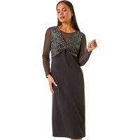 Roman Women's Petite Sequin Contrast Knot Midi Dress in Black | Size: 14
