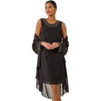 Roman Women's Sparkle Shift Dress & Shrug in Black | Size: 12