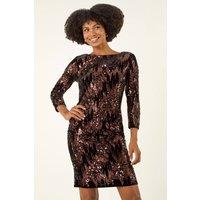 Roman Women's Sequin Velvet Shift Stretch Dress in Chocolate | Size: 10