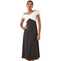Roman Women's Frill Contrast Bardot Dress in Black | Size: 10