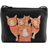 Mala leather Women's Kitty Crew Small Leather Cross Body Bag with Ginger Cat Appliqu in Black