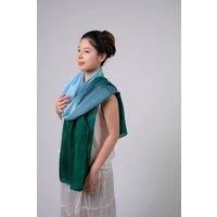 Silk and Bears Women's Emerald to Sky Ombre Silk Scarf - Hand-Dyed Mulberry Silk Shawl Wrap, Occasion & Gift | Size: 10-12