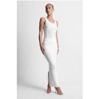 Tanaki Women's Angled Waist Shell Knit Maxi Skirt in White | Size: Medium