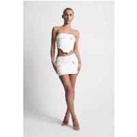 Tanaki Women's Mixed Fabric Cargo Mini Skirt in White | Size: 8