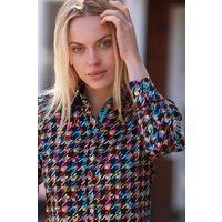CLAUDIO LUGLI Women's Kaleidoscope Houndstooth Print Shirt in Black | Size: 10