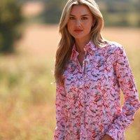 CLAUDIO LUGLI Women's Flamboyance Of Flamingos Print Shirt in Pink | Size: 12