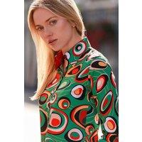 CLAUDIO LUGLI Women's Abstract Swirl Print Shirt in Green | Size: 12