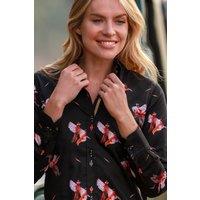CLAUDIO LUGLI Women's Flying Pheasant Print Shirt in Black | Size: 12