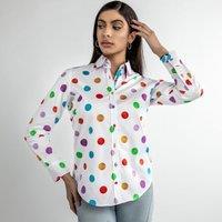 CLAUDIO LUGLI Women's Multicolour Polkadot Print Shirt in White | Size: 10