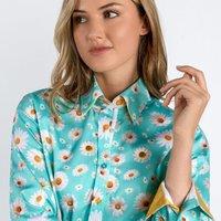 CLAUDIO LUGLI Women's Daisy Flower Print Shirt in Bright Blue | Size: 12