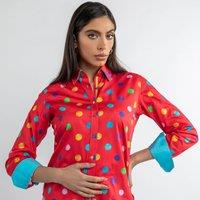 CLAUDIO LUGLI Women's Multicolour Polkadot Print Shirt in Red | Size: 14